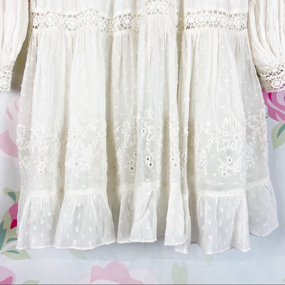 NEW Love Shack Fancy Simonna Floral Ruffle Lace Ivory Cream Boho Mini Dress 10 - Picture 6 of 16